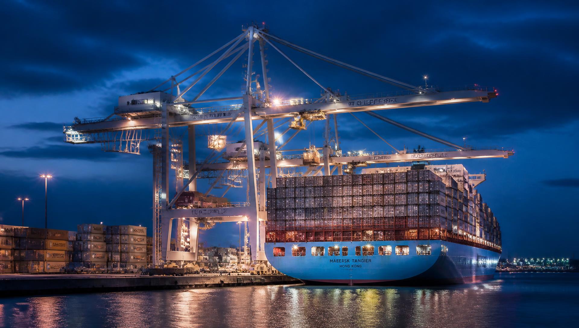 Container terminal with stacked shipping containers
